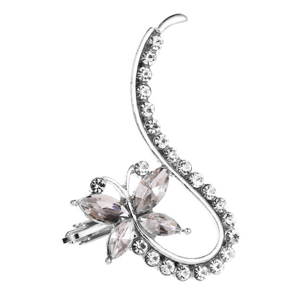 Full Crystal Butterfly Flower Single Crystal Ear Clip - Picture 1 of 1